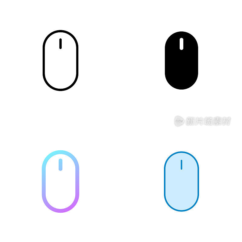 计算机鼠标通用图标设计在四种风格与可编辑的笔触。线，实线，平线和颜色渐变线。适合网页，移动应用，UI, UX和GUI设计。